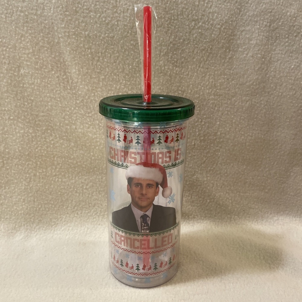 The Office "Christmas Is Cancelled" Insulated Cup With Lid and Straw Holds 20oz